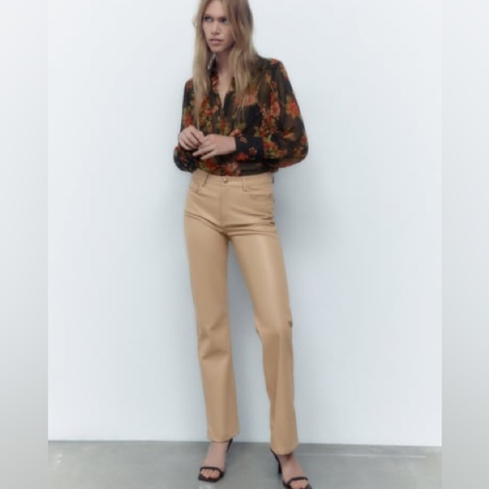 Zara tan leather pants